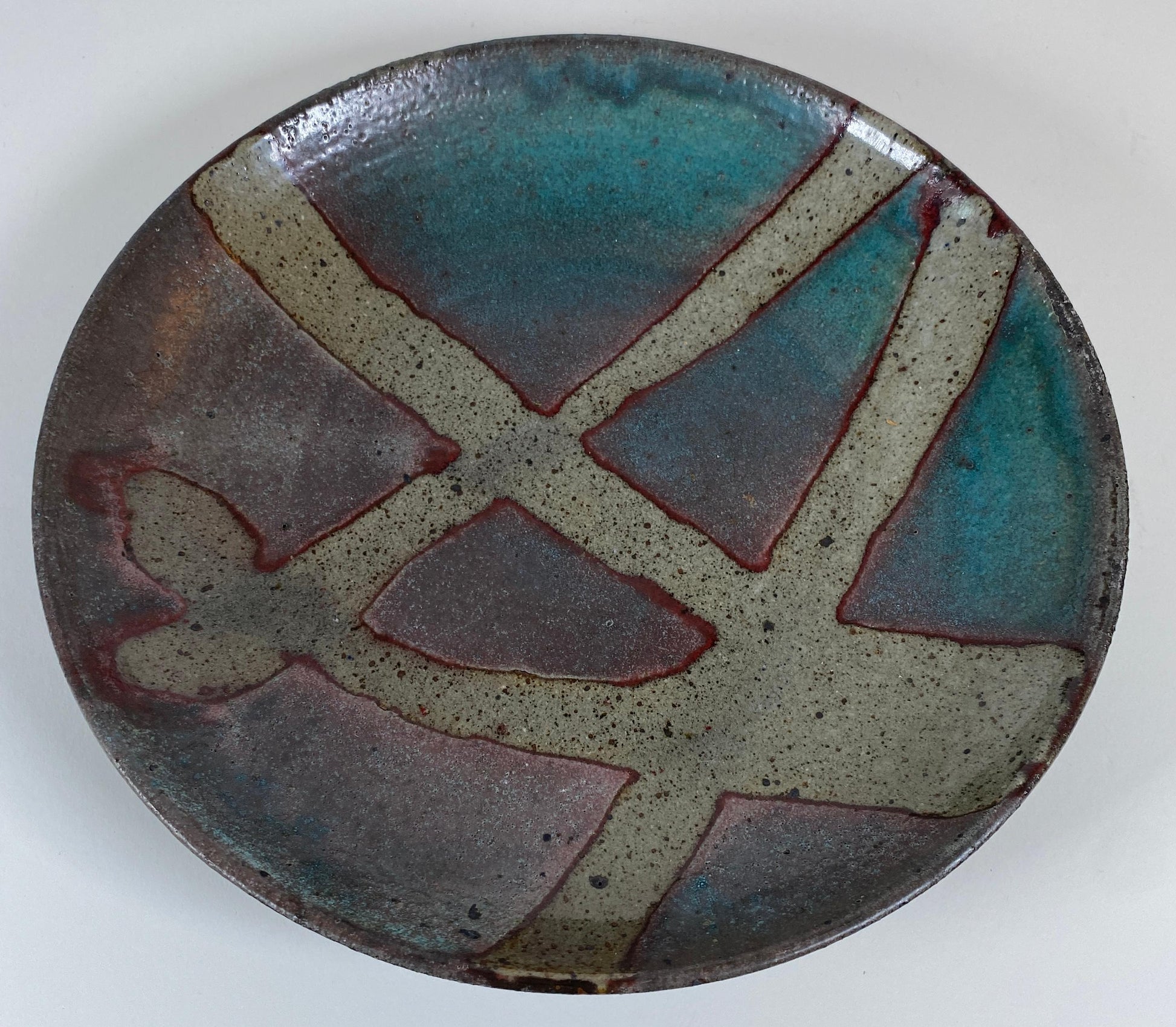 Mid-Century American Studio Pottery Oval Bowl, Signed Woodstock, NY, Abstract Glazed Ceramic — detail 5