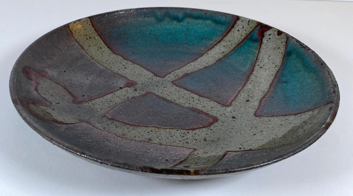 Mid-Century American Studio Pottery Oval Bowl, Signed Woodstock, NY, Abstract Glazed Ceramic — detail 6