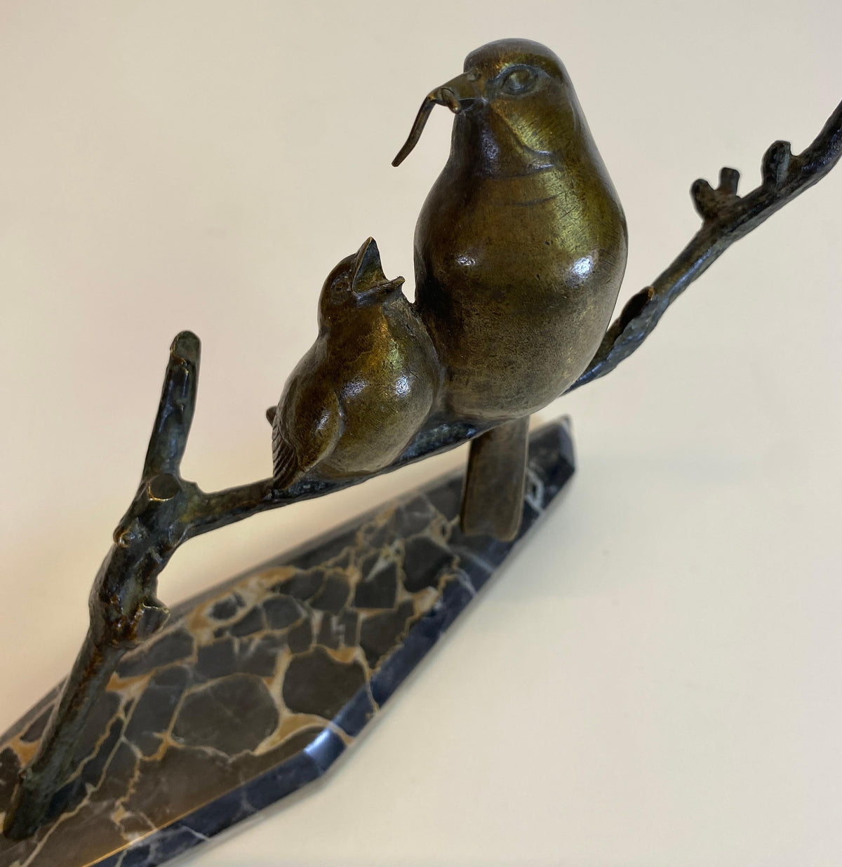 André Vincent Becquerel Art Deco Bronze Bird Sculpture on Portoro Marble Base — detail 4