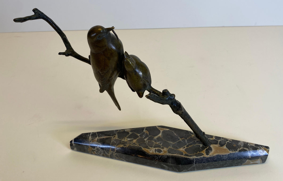 André Vincent Becquerel Art Deco Bronze Bird Sculpture on Portoro Marble Base — detail 6