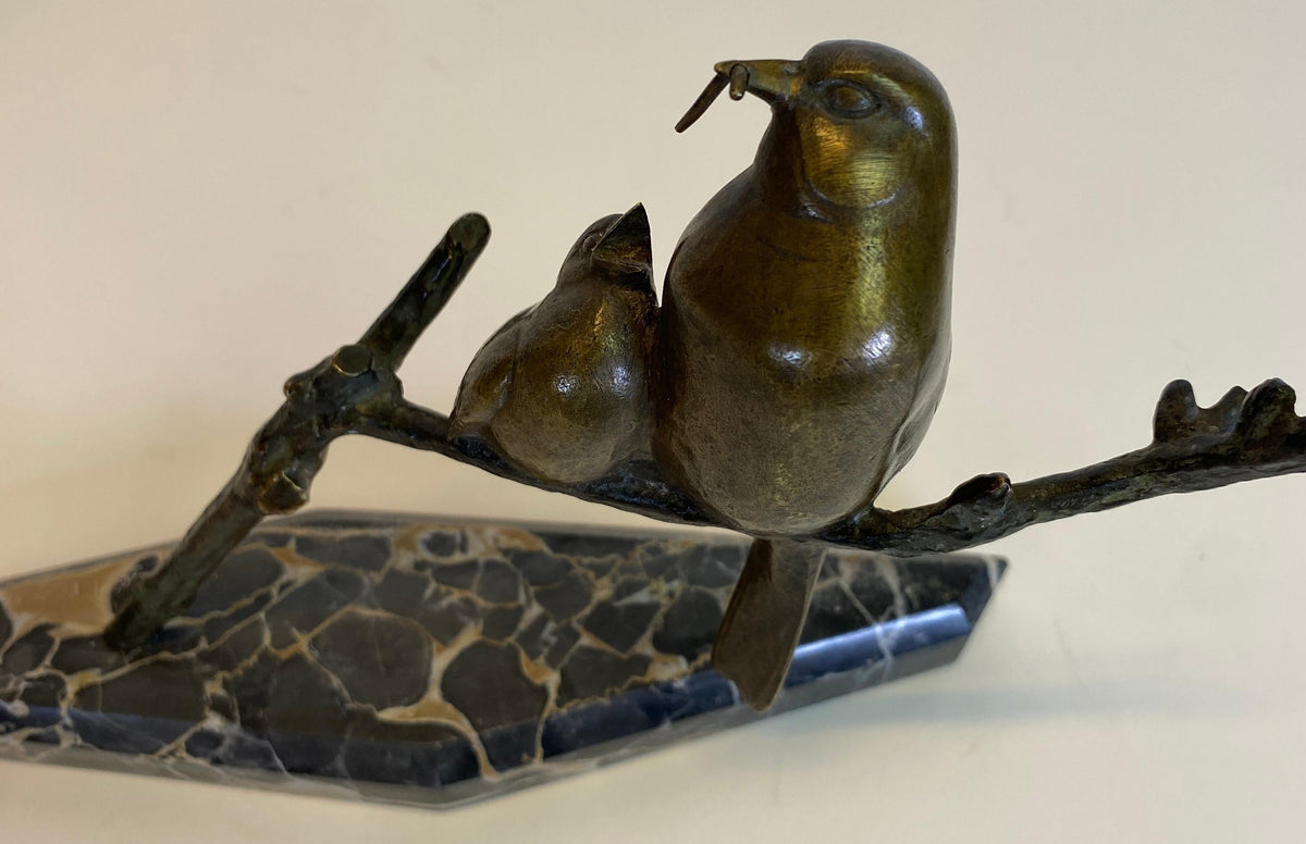 André Vincent Becquerel Art Deco Bronze Bird Sculpture on Portoro Marble Base — detail 3