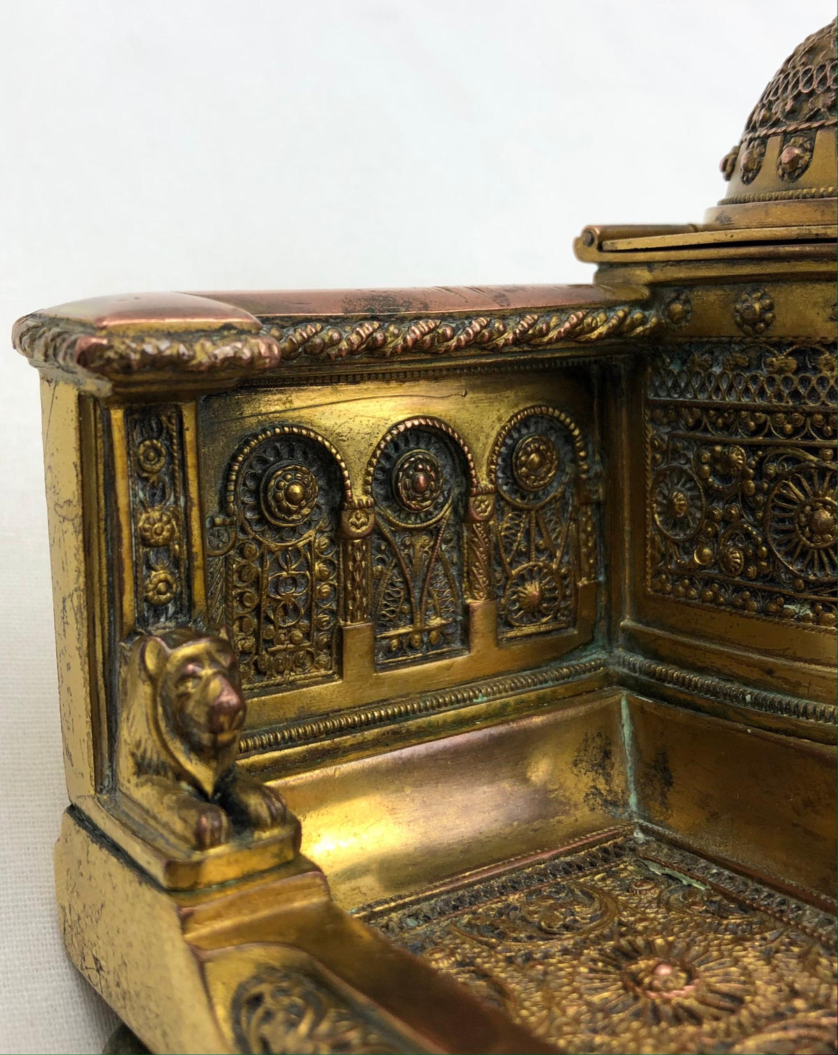 French Empire Napoleon III Bizantine Bronze Ormolu Inkwell or Inkstand — detail 3