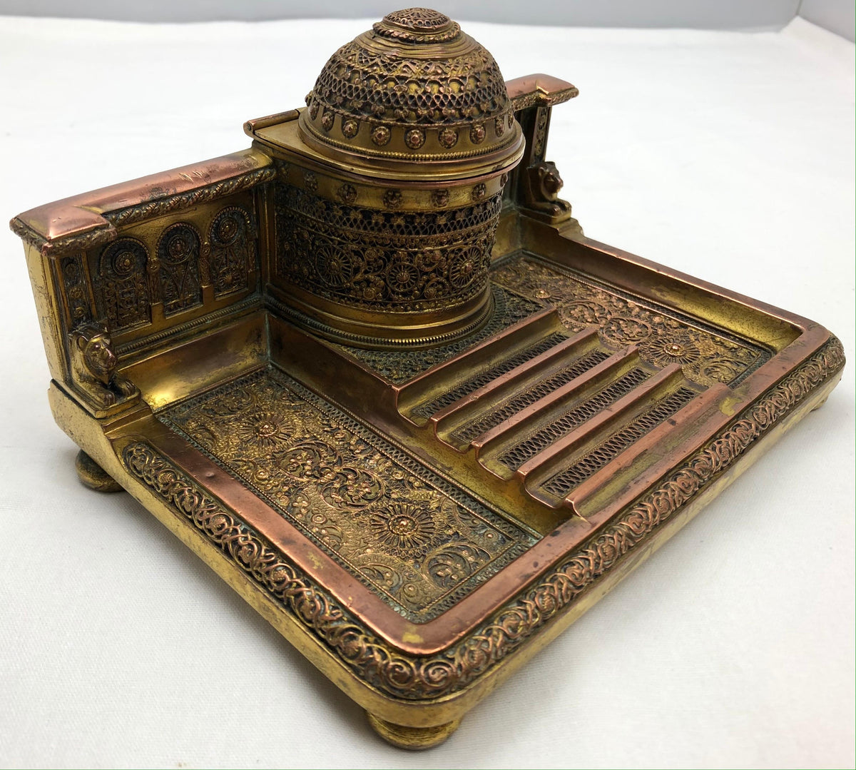 French Empire Napoleon III Bizantine Bronze Ormolu Inkwell or Inkstand — detail 2
