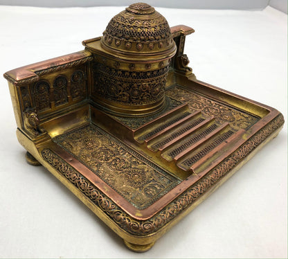 French Empire Napoleon III Bizantine Bronze Ormolu Inkwell or Inkstand — detail 2