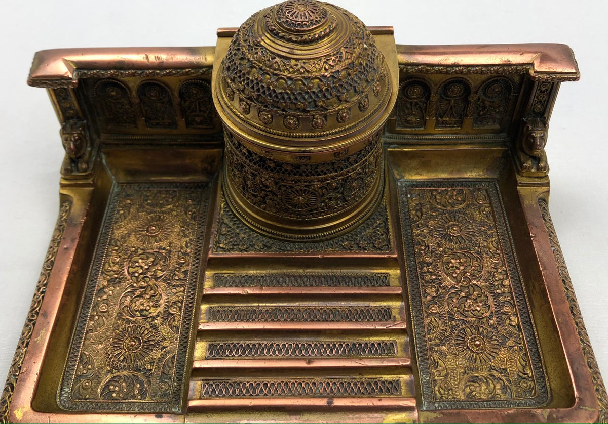 French Empire Napoleon III Bizantine Bronze Ormolu Inkwell or Inkstand — detail 6