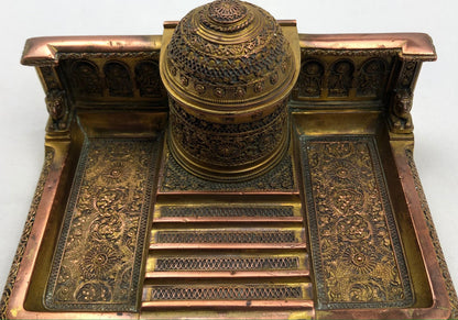 French Empire Napoleon III Bizantine Bronze Ormolu Inkwell or Inkstand — detail 6