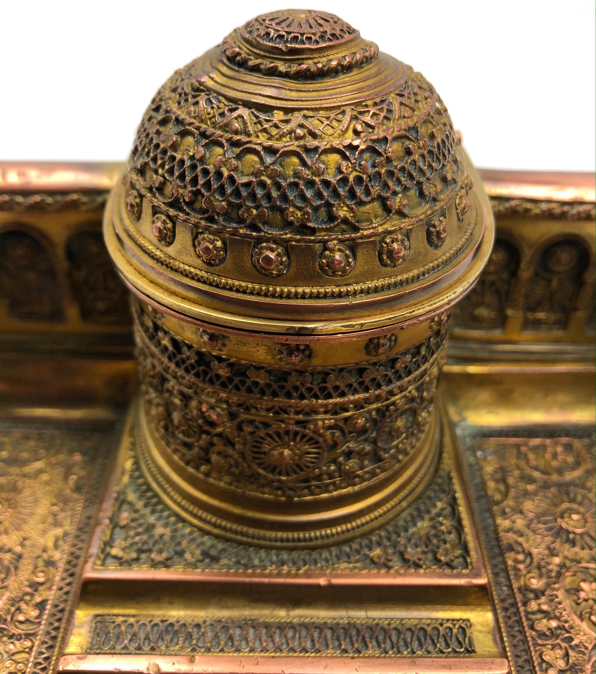 French Empire Napoleon III Bizantine Bronze Ormolu Inkwell or Inkstand — detail 5