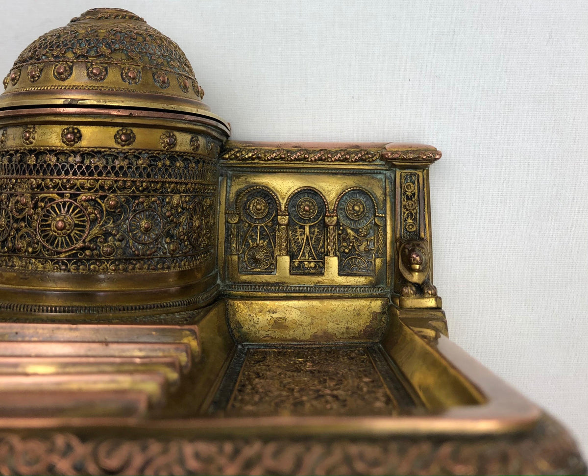 French Empire Napoleon III Bizantine Bronze Ormolu Inkwell or Inkstand — detail 4