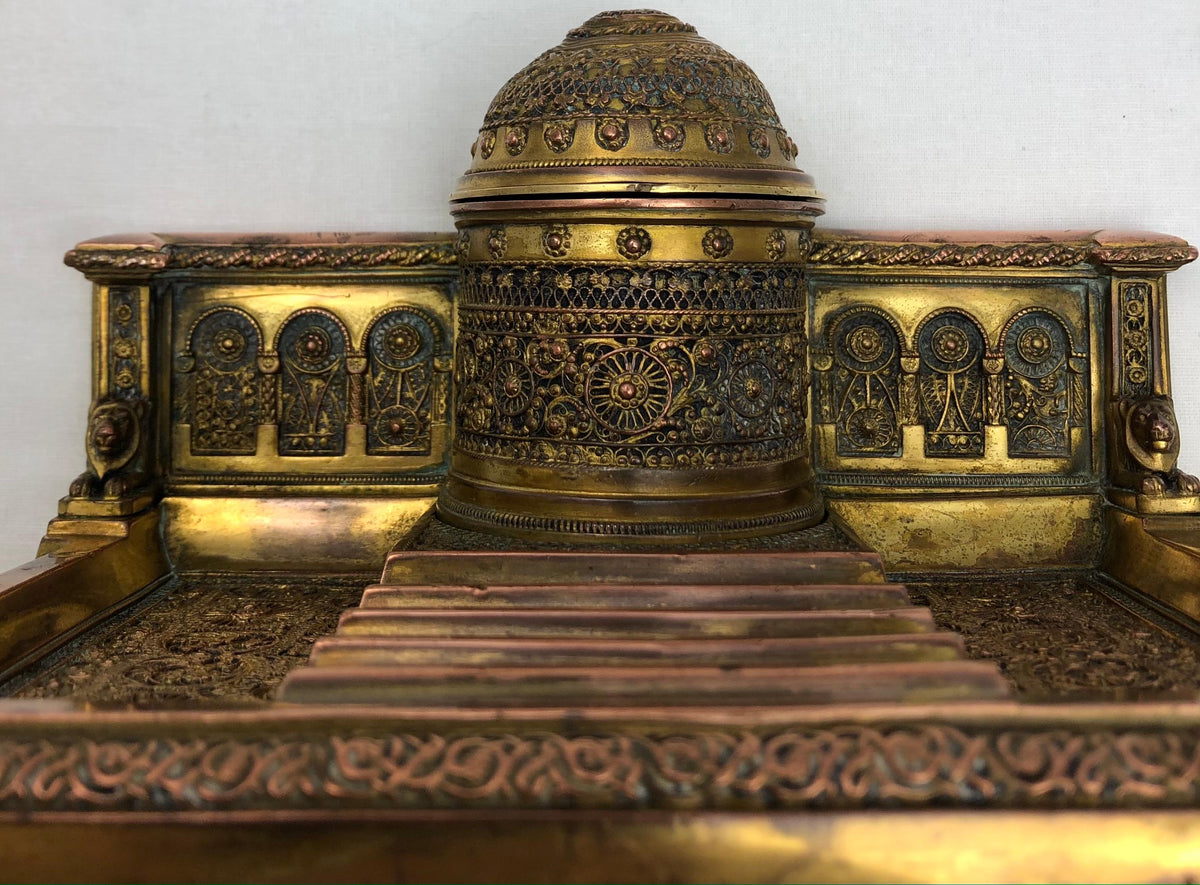 French Empire Napoleon III Bizantine Bronze Ormolu Inkwell or Inkstand — detail 7