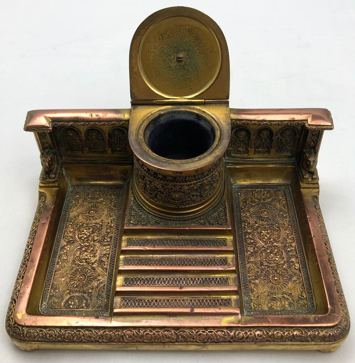 French Empire Napoleon III Bizantine Bronze Ormolu Inkwell or Inkstand — detail 9
