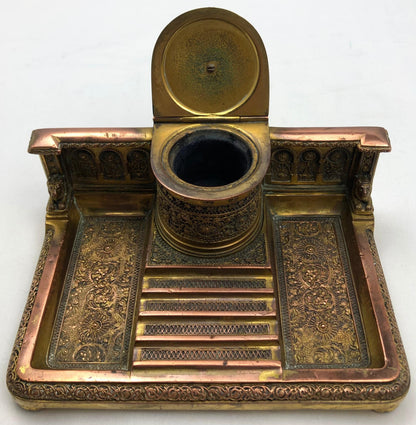 French Empire Napoleon III Bizantine Bronze Ormolu Inkwell or Inkstand — detail 9