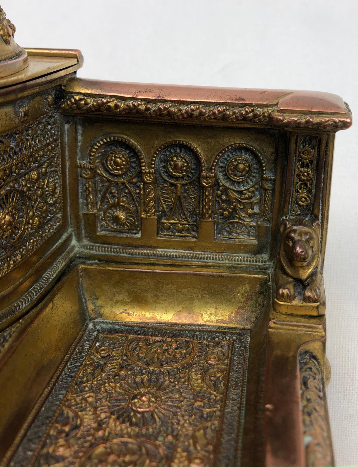 French Empire Napoleon III Bizantine Bronze Ormolu Inkwell or Inkstand — detail 11
