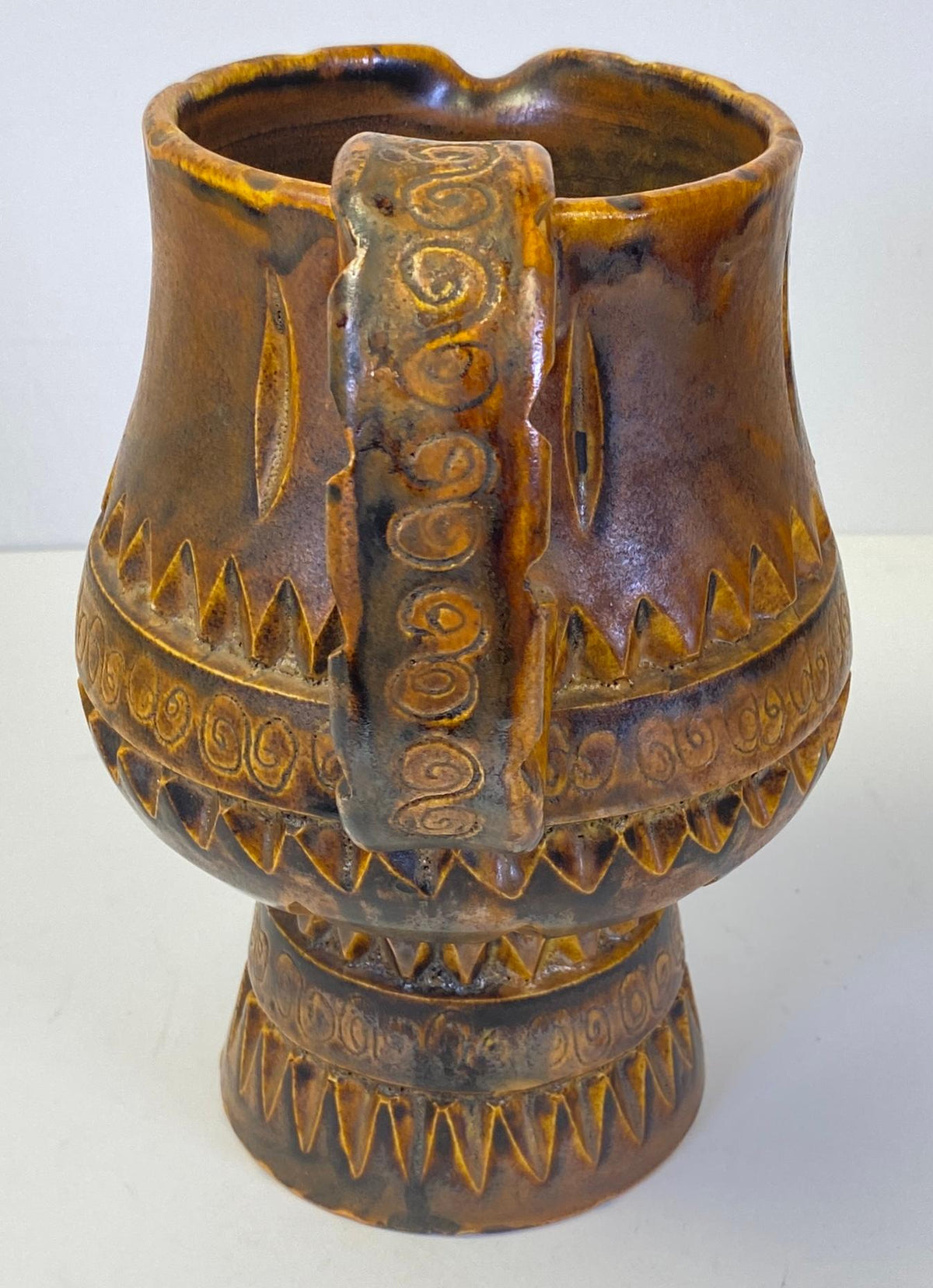 Vintage Brutalist Studio Pottery Ceramic Drink Set, Pitcher, Ice Bucket, 6 Gob. — detail 8
