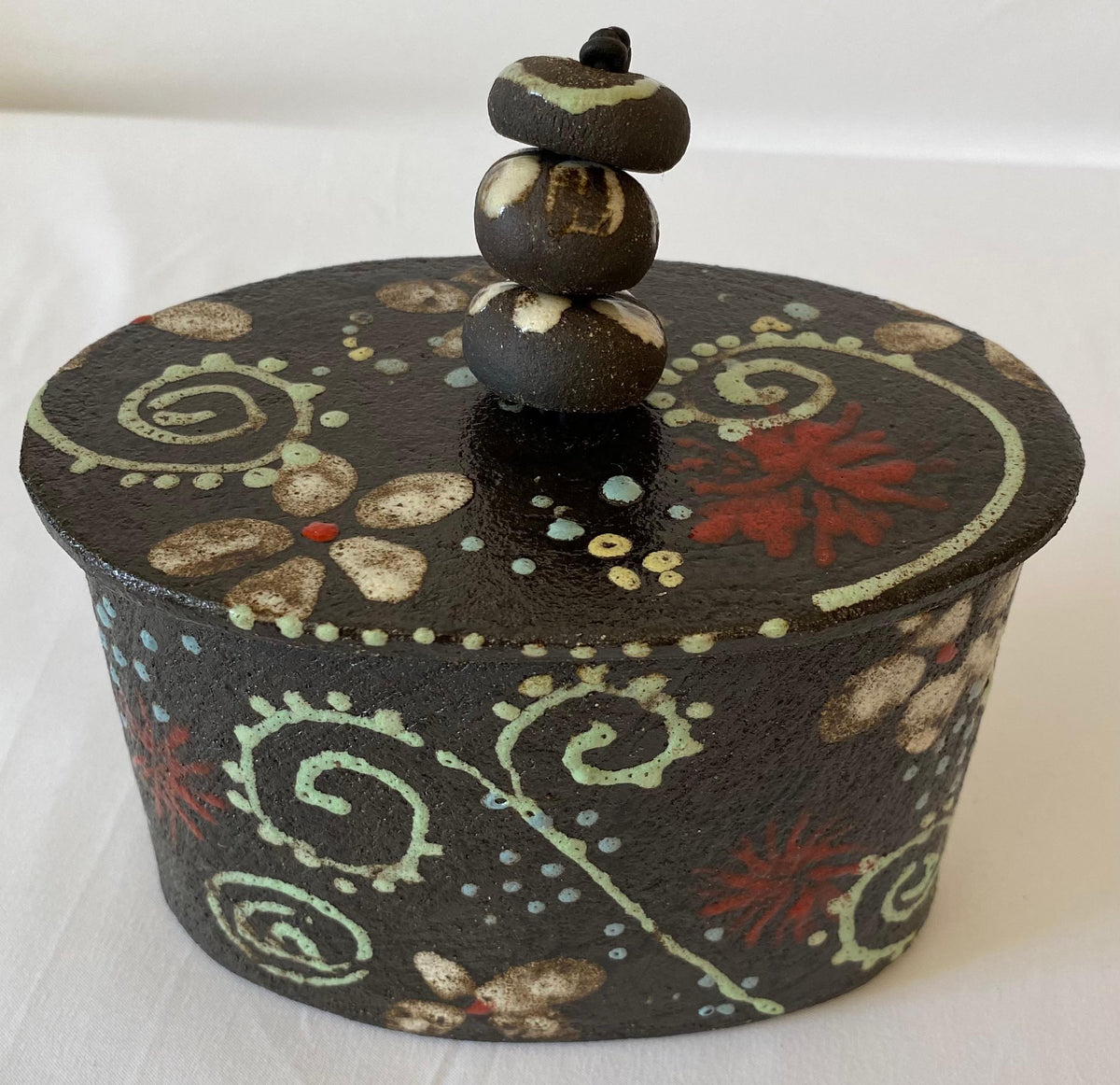 French Hand-Crafted and Painted Ceramic Trinket or Jewelry Box — detail 2