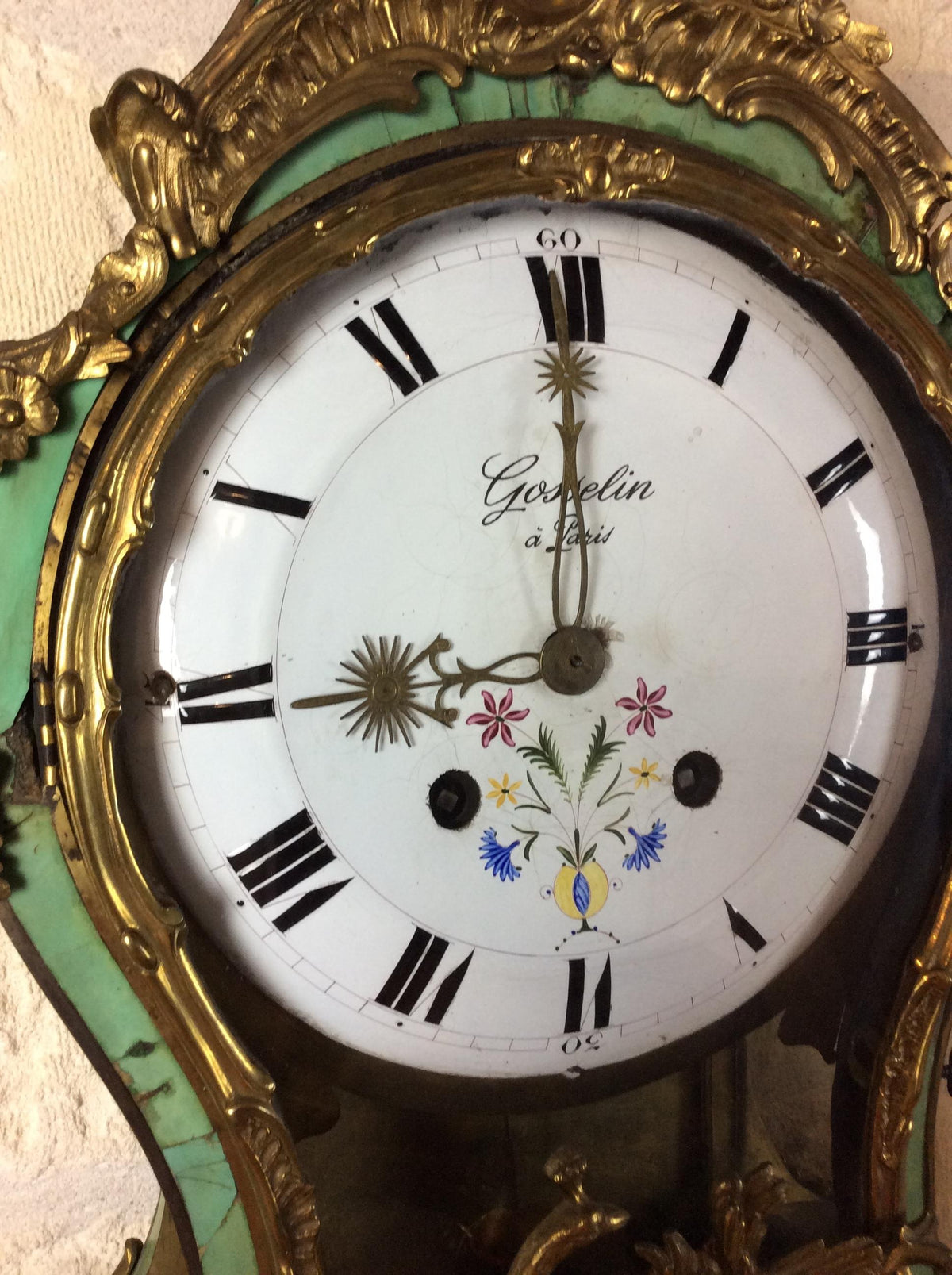 Large 18th Century French Louis XV Period Cartel Wall Clock Signed A. Gosselin — detail 5