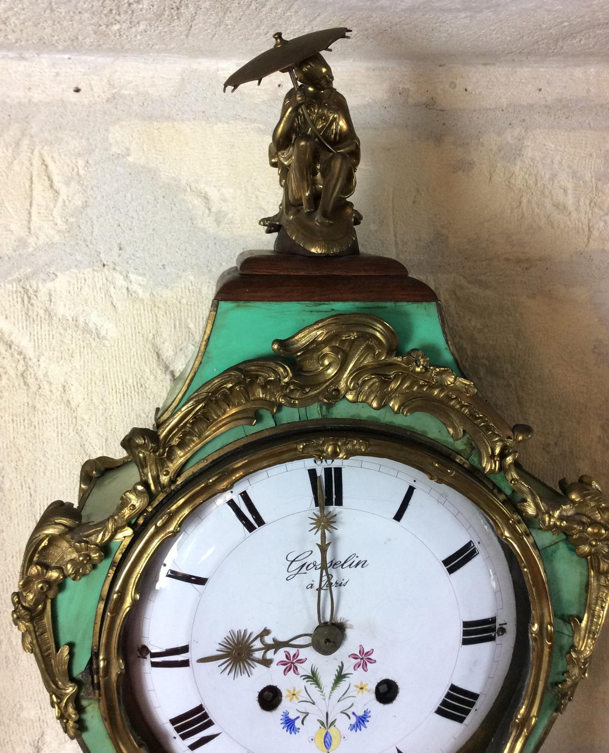 Large 18th Century French Louis XV Period Cartel Wall Clock Signed A. Gosselin — detail 3