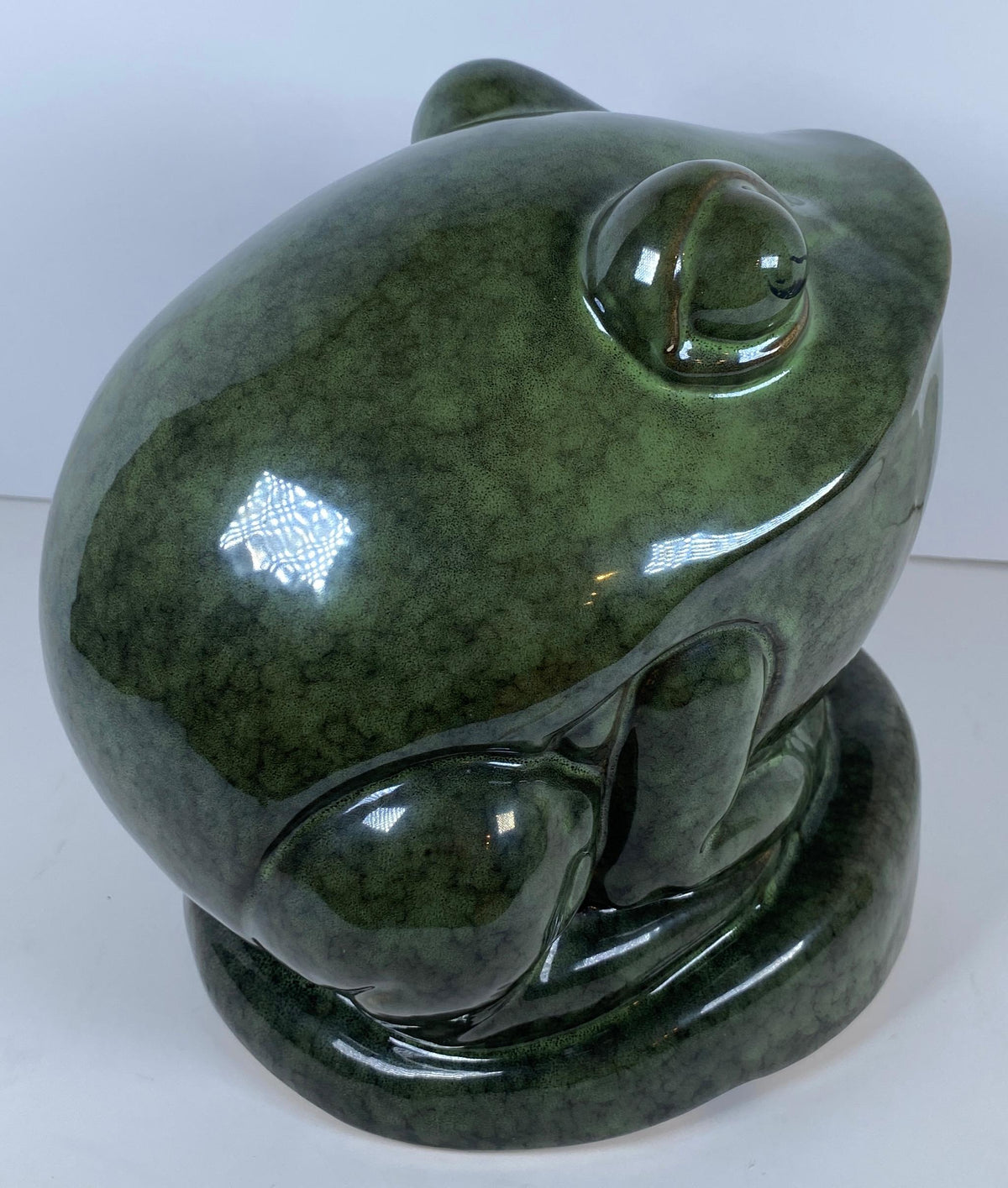 French Art Deco Style Glazed Ceramic Frog Sculpture, Green Animal Sculpture — detail 5