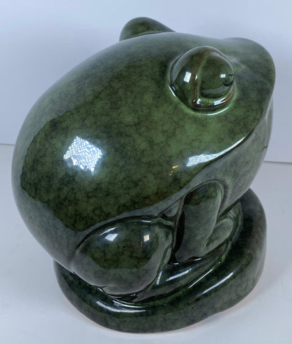 French Art Deco Style Glazed Ceramic Frog Sculpture, Green Animal Sculpture — detail 5