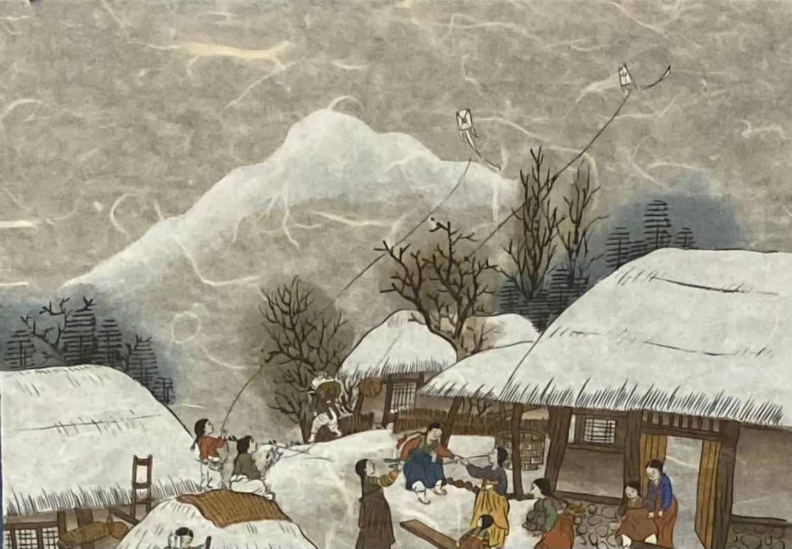 Original Chinese Gouache on Mulberry Paper A Mountainous Winter Scene — detail 3