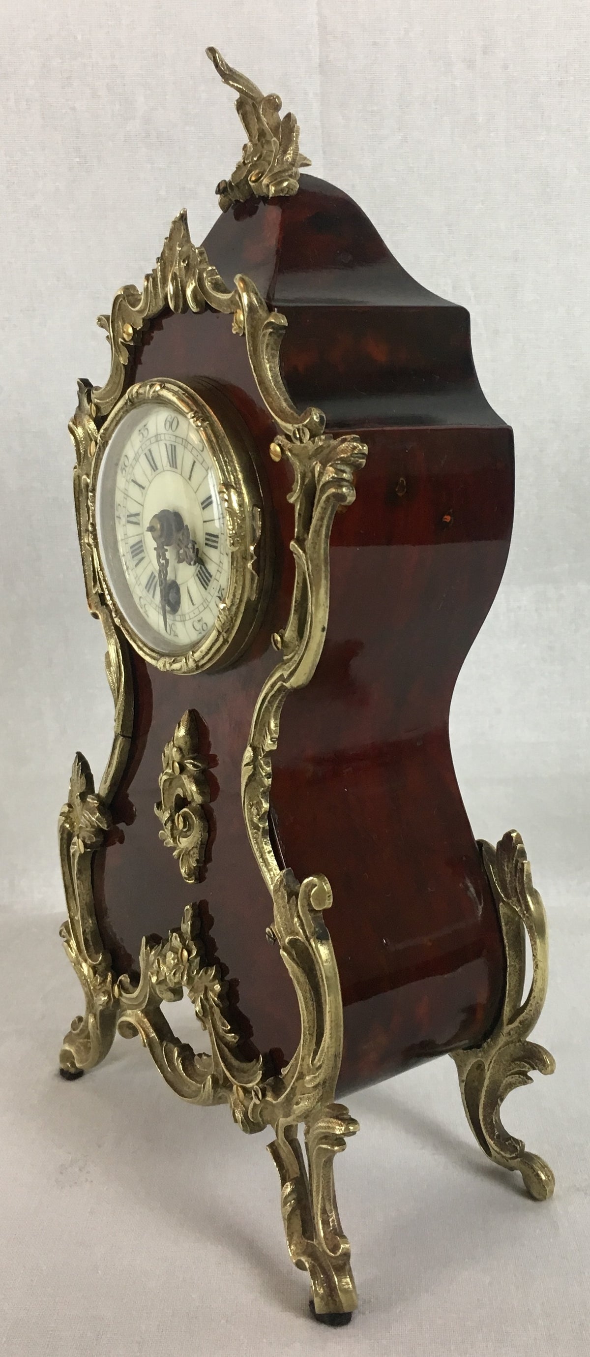 19th Century French Mantel Desk Clock Ormolu Mounts, Boulle Style — detail 2