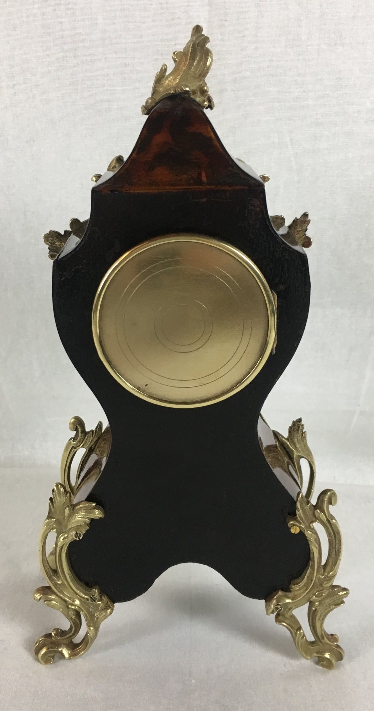 19th Century French Mantel Desk Clock Ormolu Mounts, Boulle Style — detail 3
