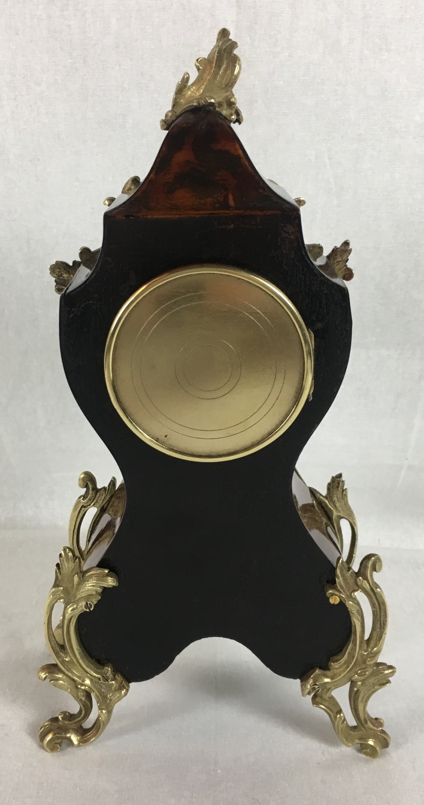 19th Century French Mantel Desk Clock Ormolu Mounts, Boulle Style — detail 3