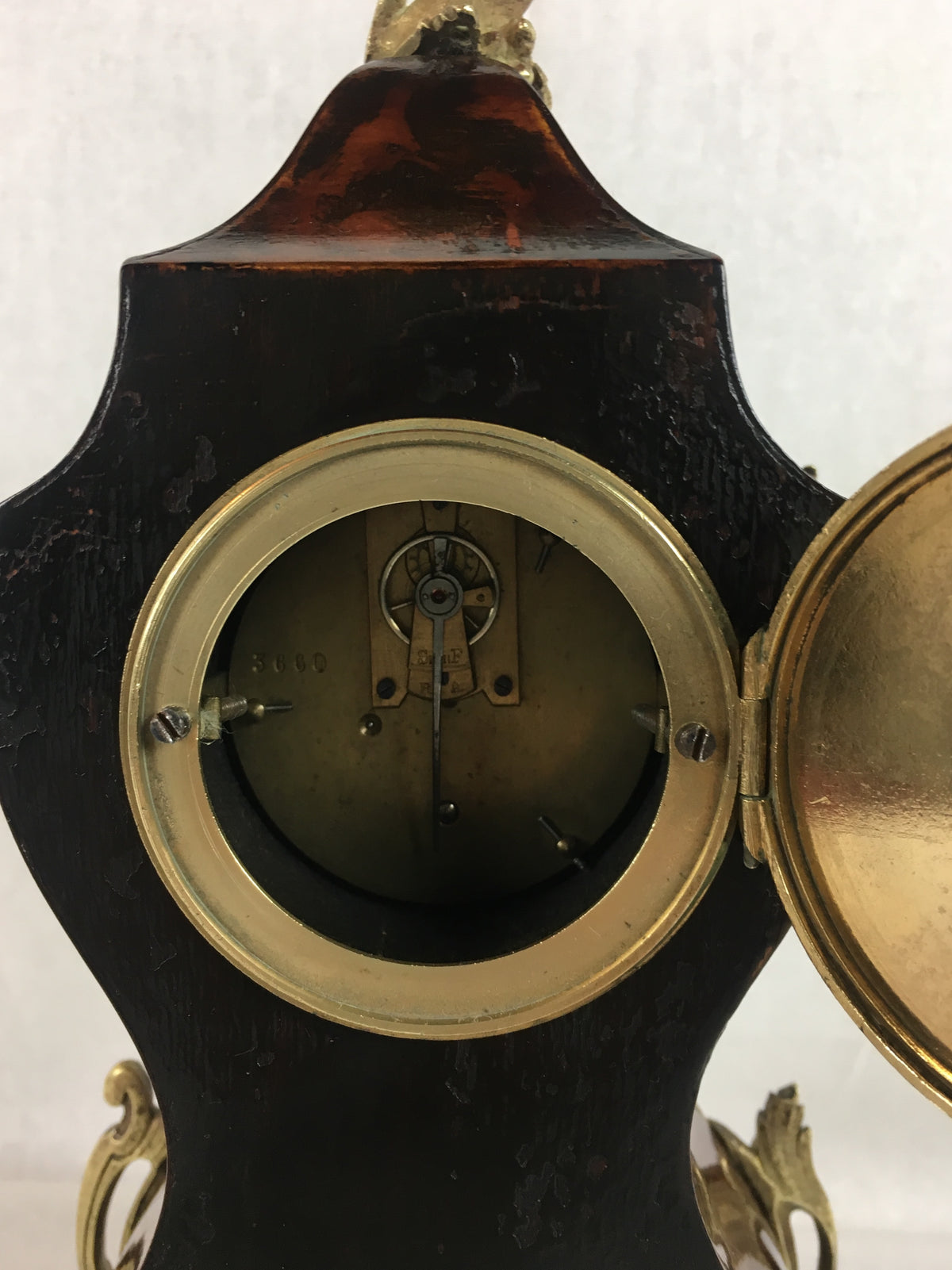 19th Century French Mantel Desk Clock Ormolu Mounts, Boulle Style — detail 7