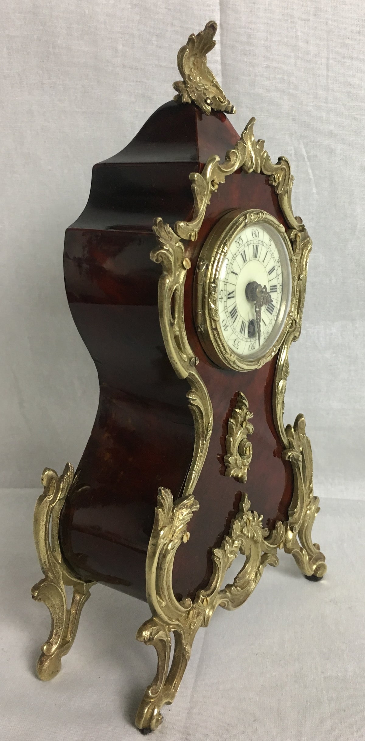 19th Century French Mantel Desk Clock Ormolu Mounts, Boulle Style — detail 6