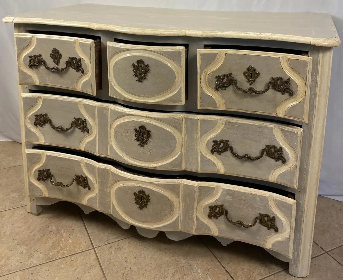 18th Century French Louis XV Commode Gable Painted Blue — detail 8