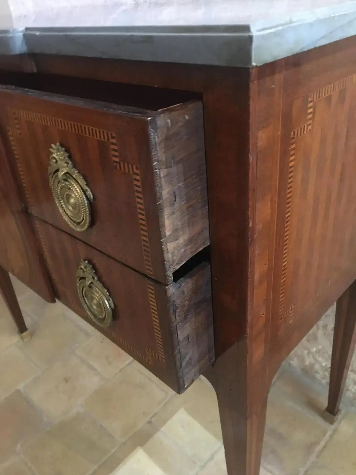 19th Century French Louis XVI Style Commode, Chest of Drawers or Dresser, Signed — detail 3