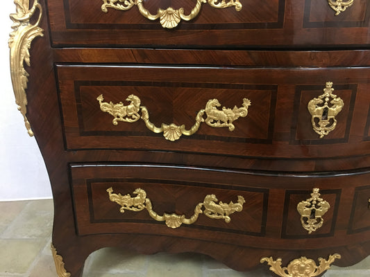 18th Century French Louis XV Style Bombe Commode with Ormolu Bronze Mounts — detail 2