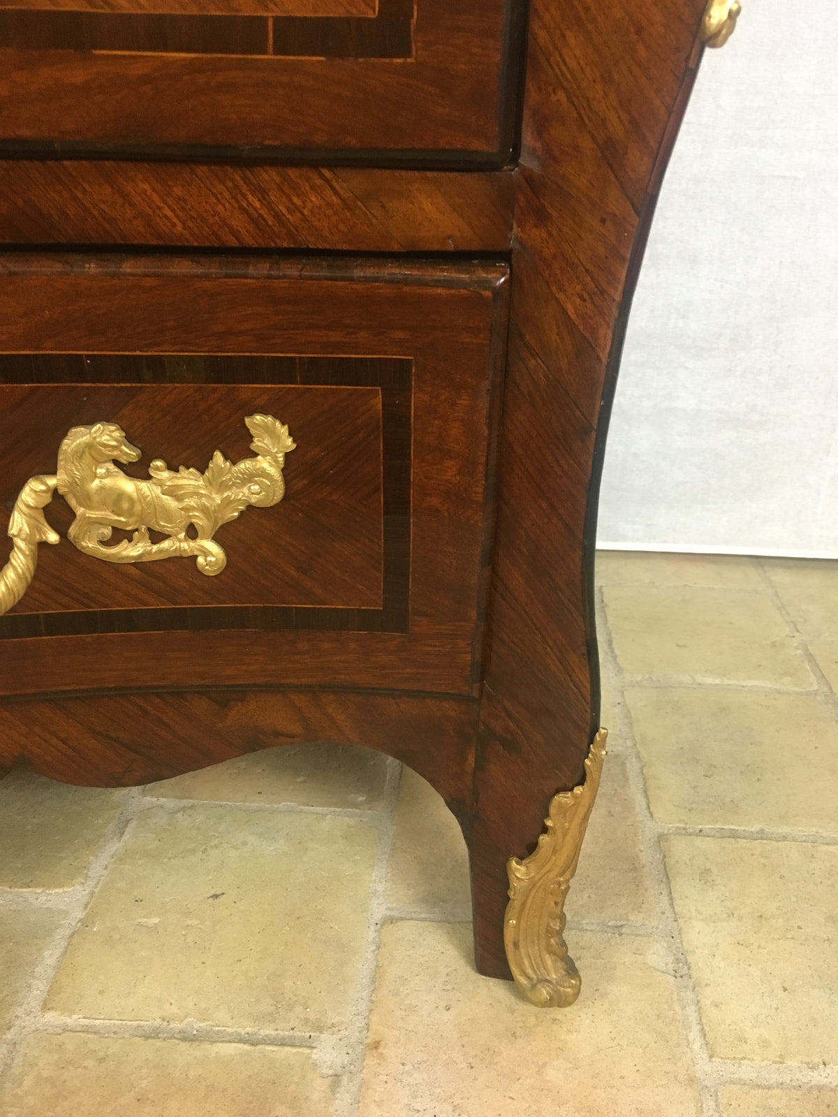 18th Century French Louis XV Style Bombe Commode with Ormolu Bronze Mounts — detail 14