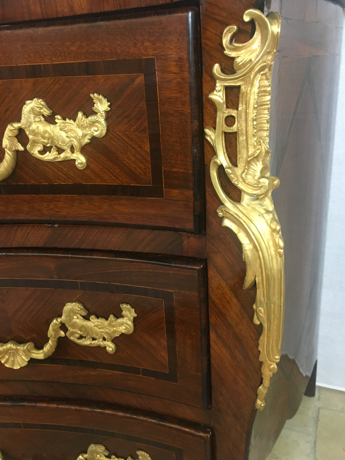 18th Century French Louis XV Style Bombe Commode with Ormolu Bronze Mounts — detail 15