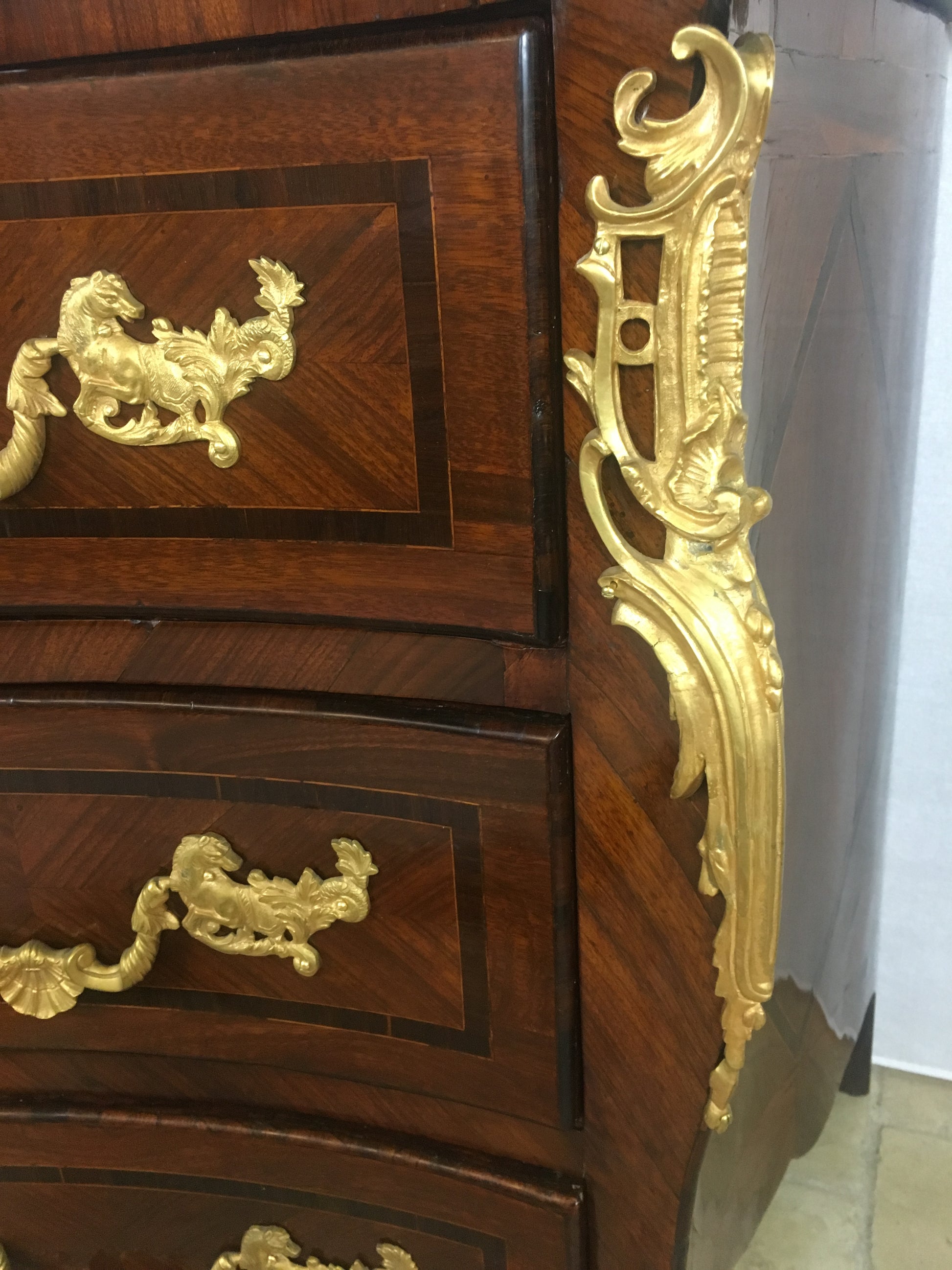 18th Century French Louis XV Style Bombe Commode with Ormolu Bronze Mounts — detail 15