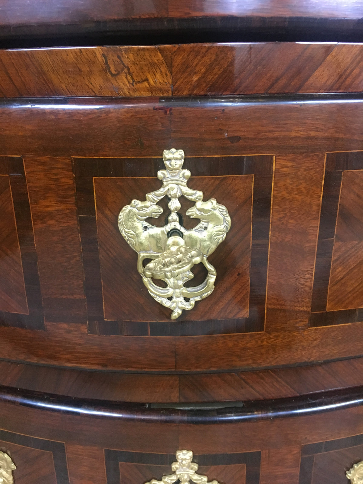 18th Century French Louis XV Style Bombe Commode with Ormolu Bronze Mounts — detail 17