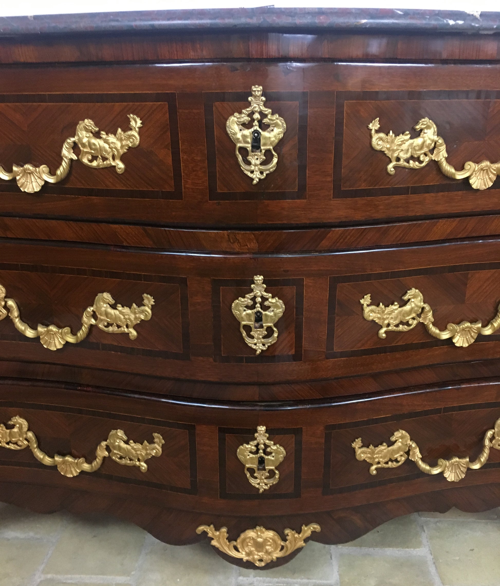 18th Century French Louis XV Style Bombe Commode with Ormolu Bronze Mounts — detail 4
