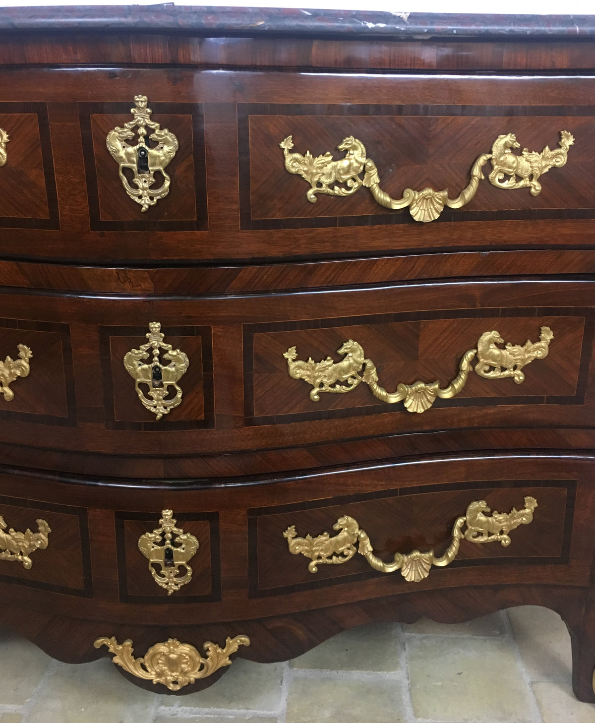 18th Century French Louis XV Style Bombe Commode with Ormolu Bronze Mounts — detail 7