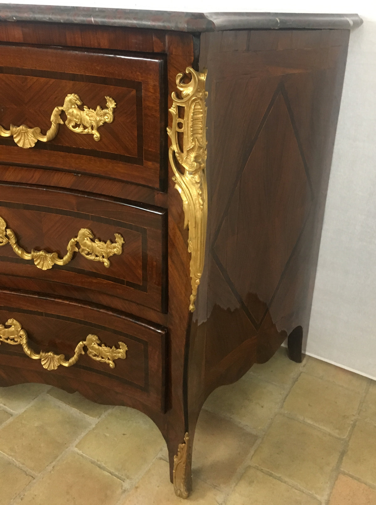 18th Century French Louis XV Style Bombe Commode with Ormolu Bronze Mounts — detail 8