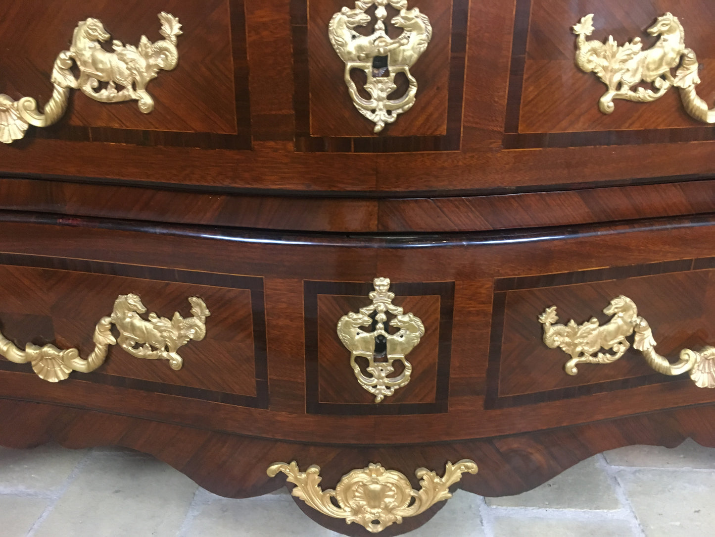 18th Century French Louis XV Style Bombe Commode with Ormolu Bronze Mounts — detail 10