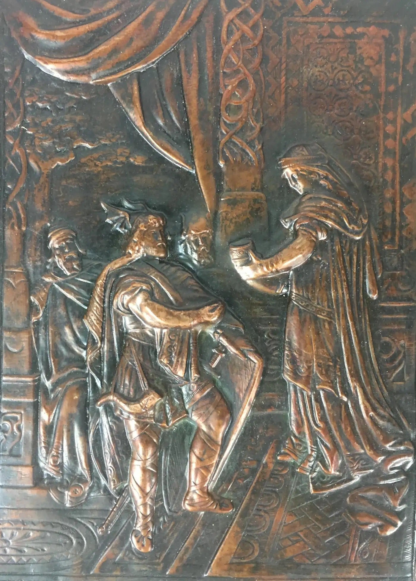 19th Century French Historical Hammered Copper Relief Plaque — detail 2