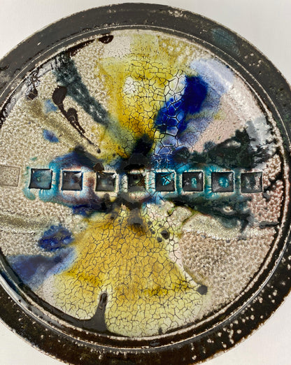 Round Saint Clement Style Crackle Finish Ceramic Bowl, Signed — detail 3
