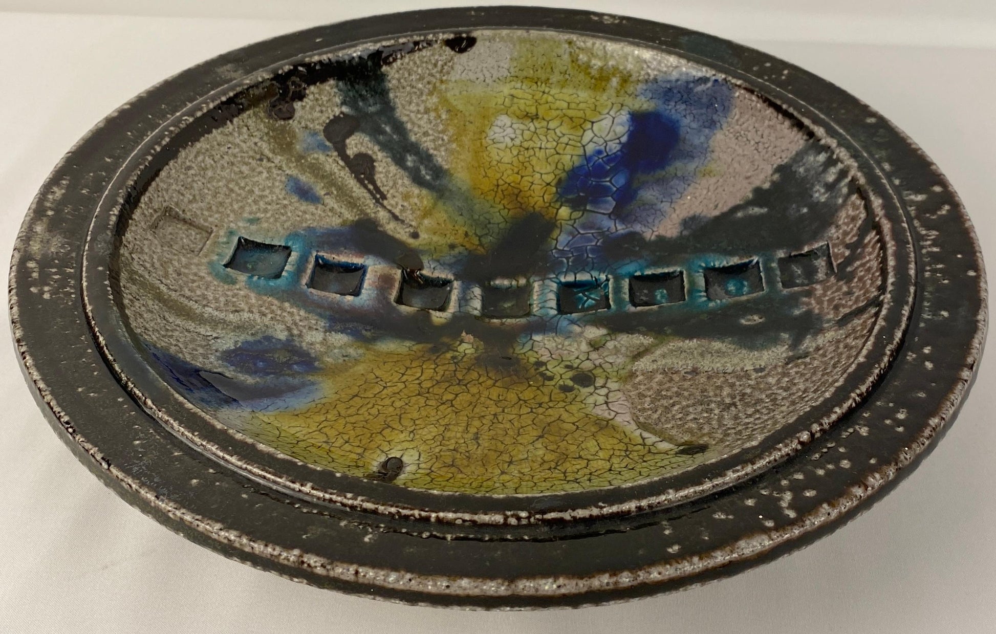 Round Saint Clement Style Crackle Finish Ceramic Bowl, Signed — detail 7
