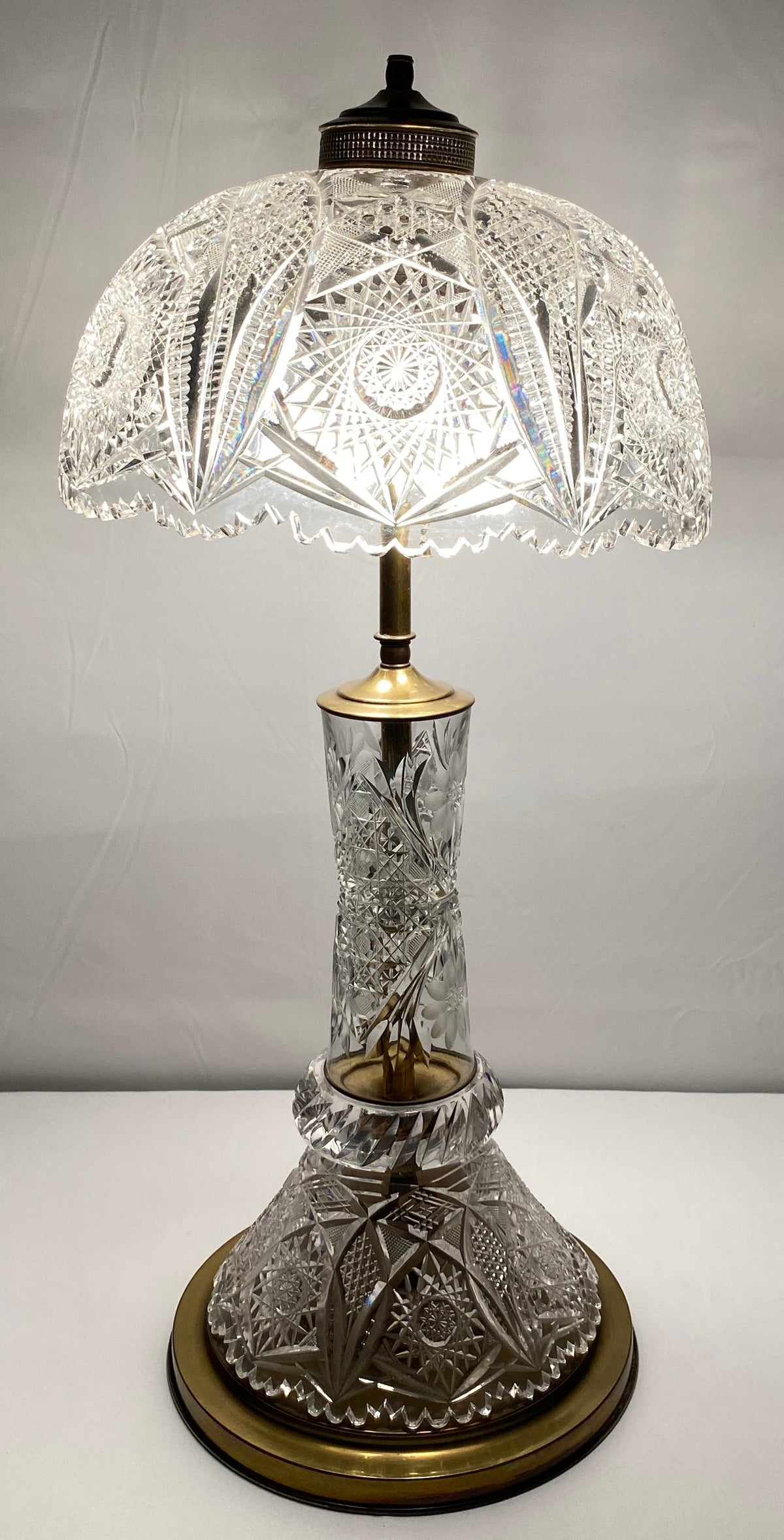Victorian Style Cut Crystal Lamp with Crystal Shade — detail 2