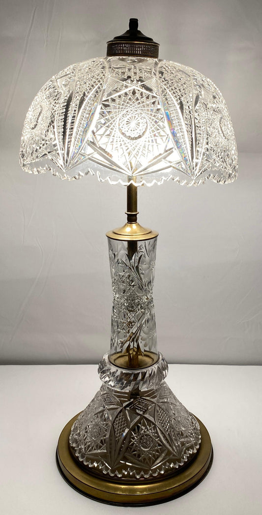 Victorian Style Cut Crystal Lamp with Crystal Shade — detail 2