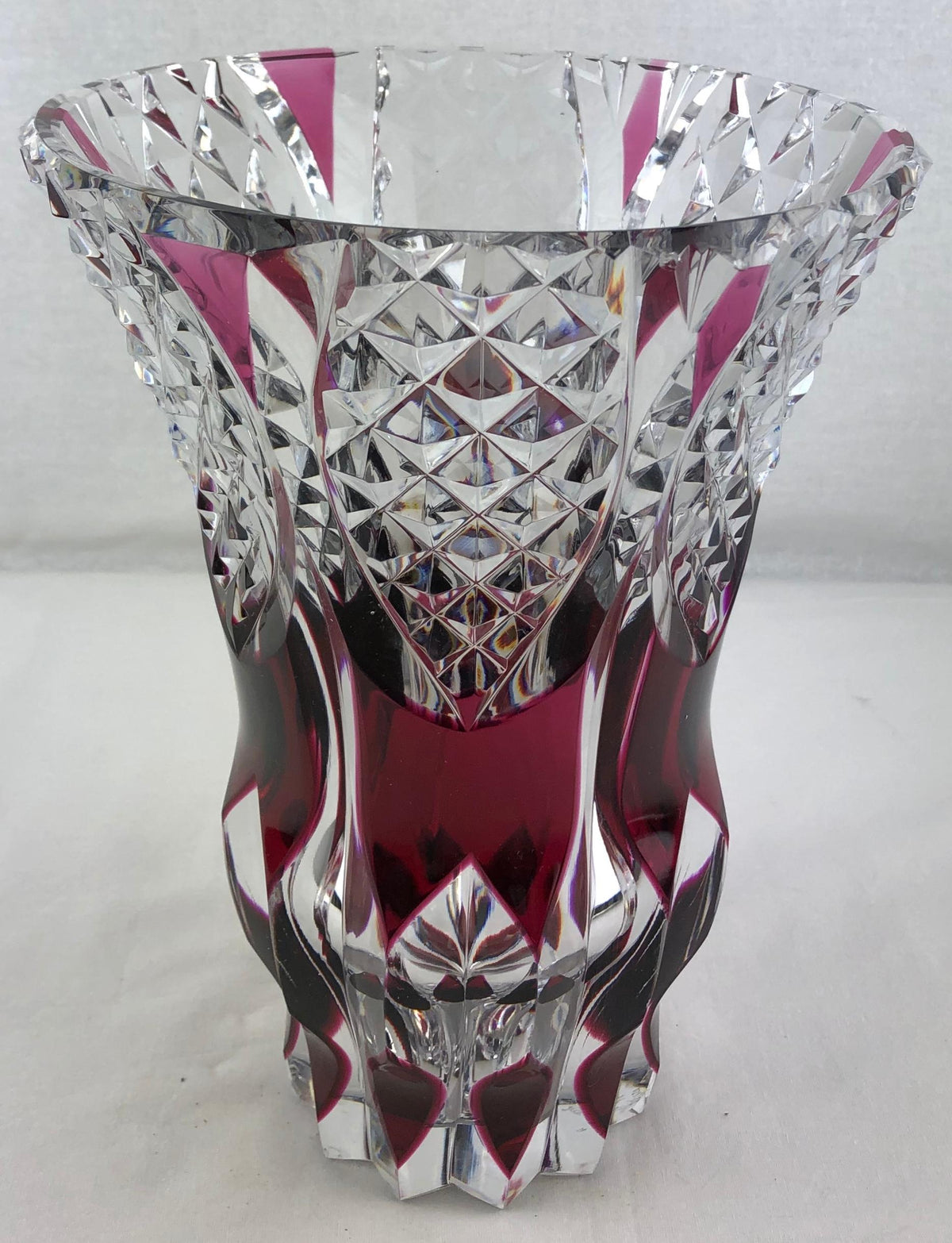 French Cut Crystal Flower Vase Amethyst or Pink Red — detail 3