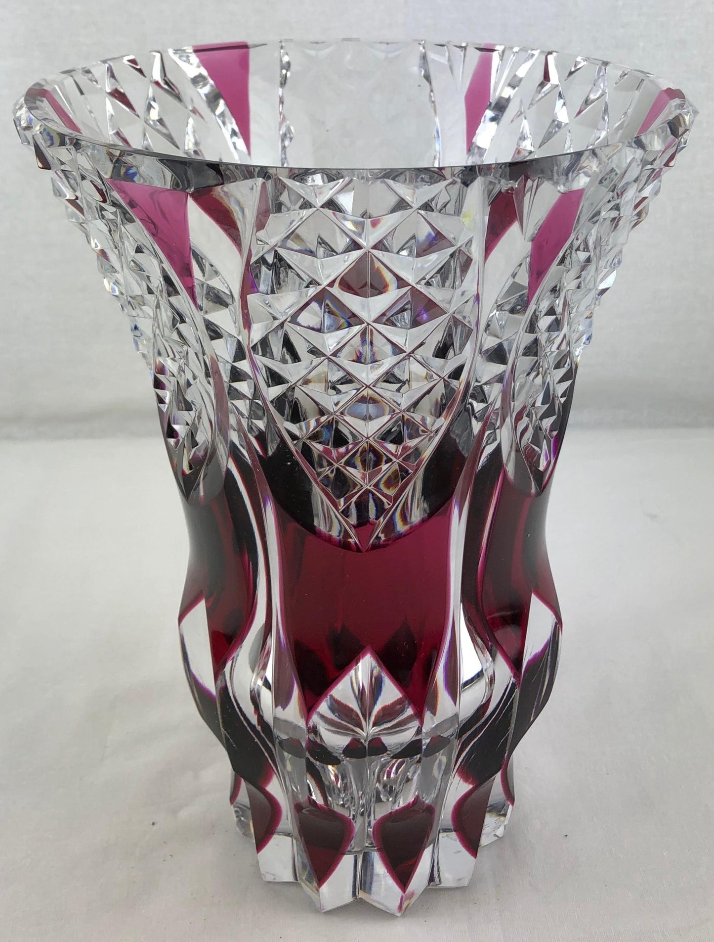 French Cut Crystal Flower Vase Amethyst or Pink Red — detail 4