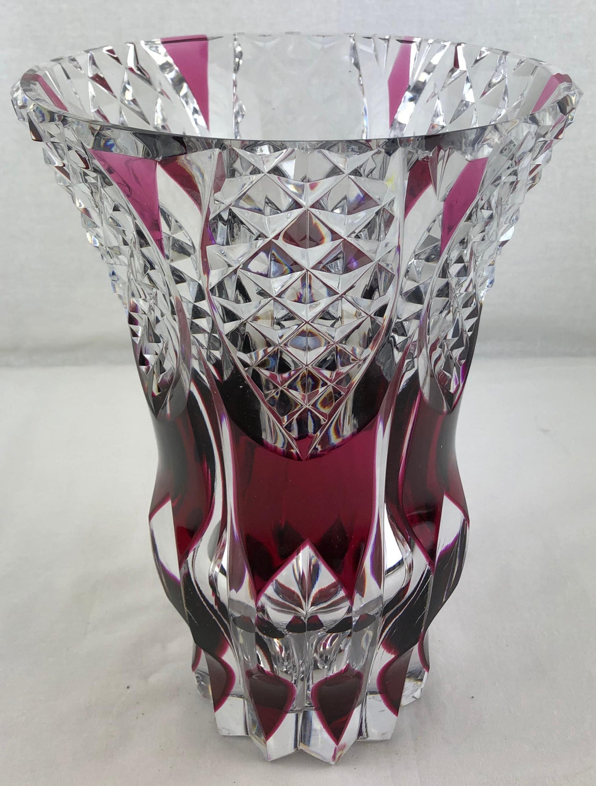 French Cut Crystal Flower Vase Amethyst or Pink Red — detail 4