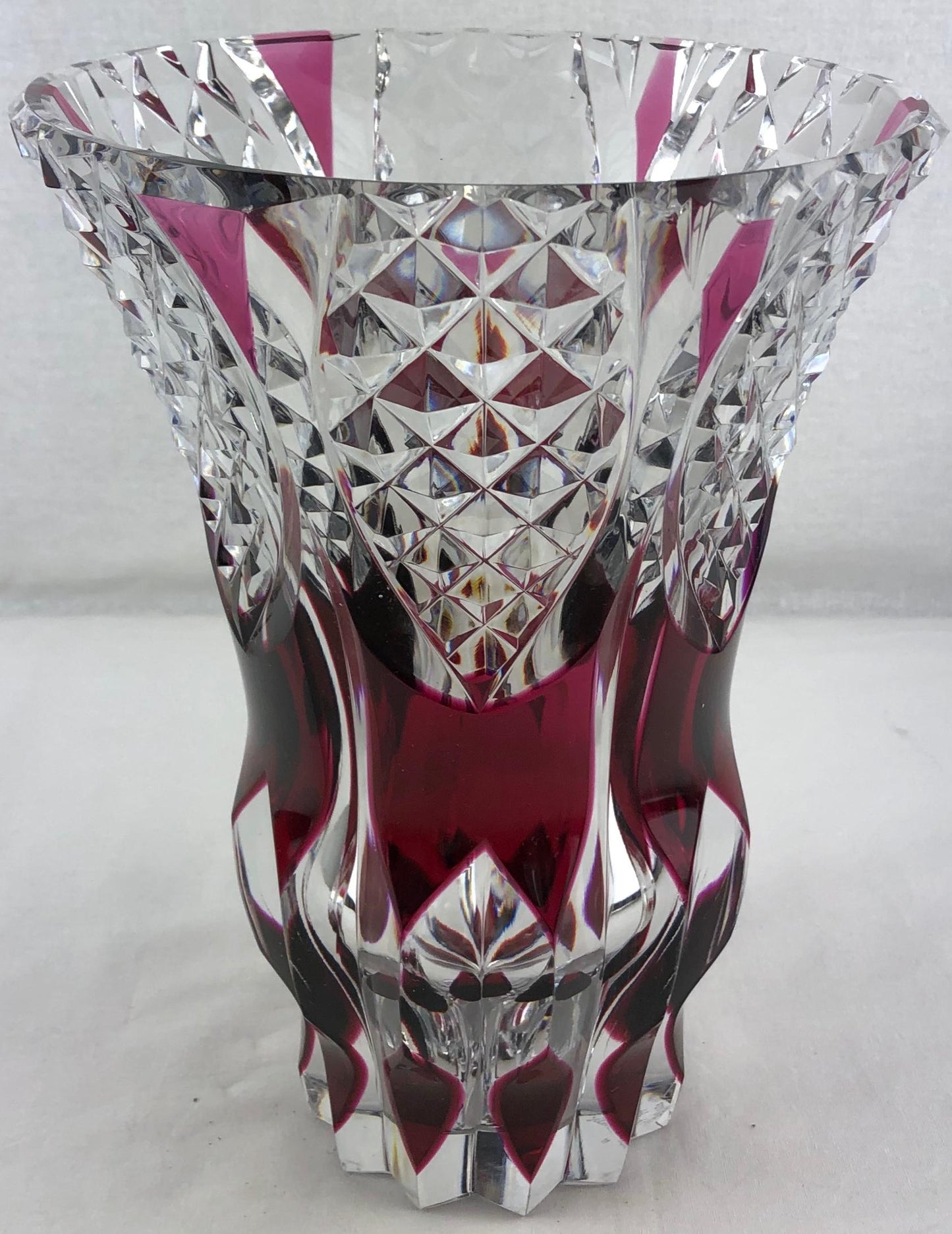 French Cut Crystal Flower Vase Amethyst or Pink Red — detail 5