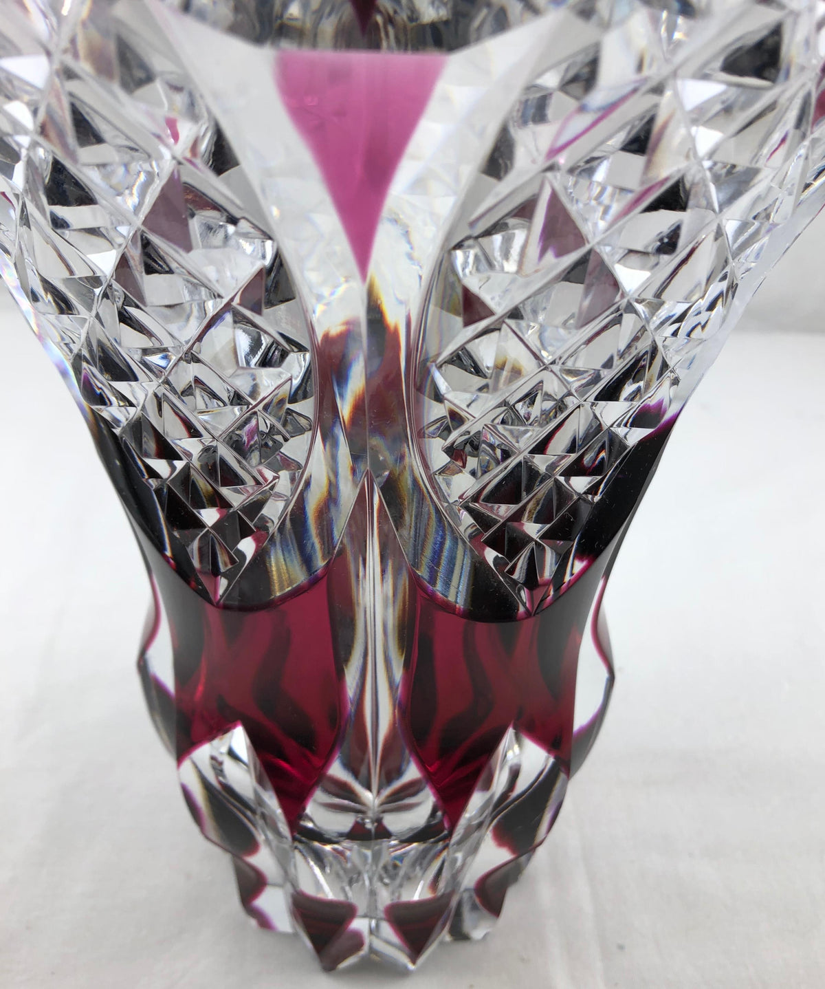 French Cut Crystal Flower Vase Amethyst or Pink Red — detail 6