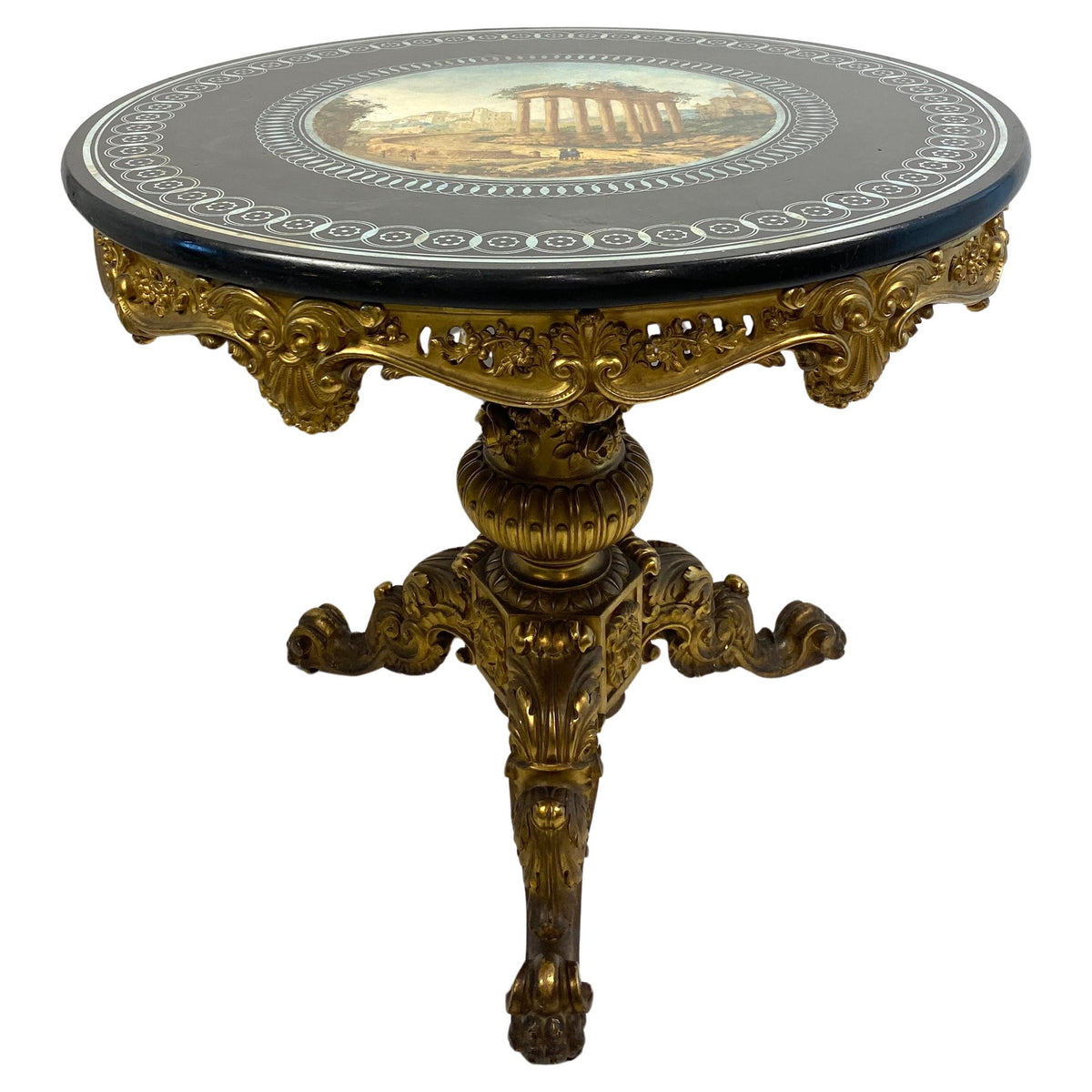 19th Century Louis XV Style Marble & Giltwood Center Table French Gueridon Table